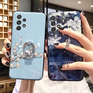 Casing เคส Samsung Galaxy A53 A33 M23 M33 5G A13 A23 LTE 4G Phone Case Shining Flower Pattern All Inclusive Soft Cover  with Finger Ring Stand เคสโทรศัพท