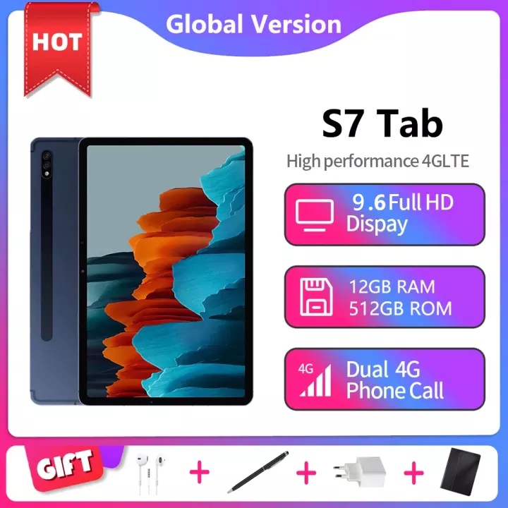 ภาพหน้าปกสินค้า2 แท็บเล็ต SANSUNG S7+Tab 12GB+512GB ROM 9.6 นิ้ว เต็มจอ WiFi Android 10.0 8000mAh สำหรับห้องเรียนออนไลน์เรียนรู้ จากร้าน kh1iuy8udc บน Shopee