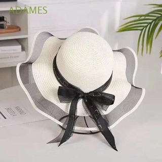 สินค้า ADAMES Fashion Female Hat Elegant Korean Style Cap Sun Hat Beach Big Brim Bowknot Summer Foldable Protection Straw Cap/Multicolor