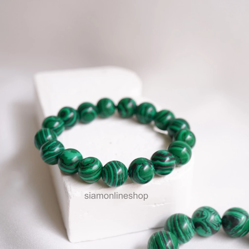 MALACHITE หินมาลาไคต์ เลือกขนาดเม็ดหินได้ (4-16 มม.) หินแห่งการเดินทาง สร้อยข้อมือหินแท้ https://wayoza.com