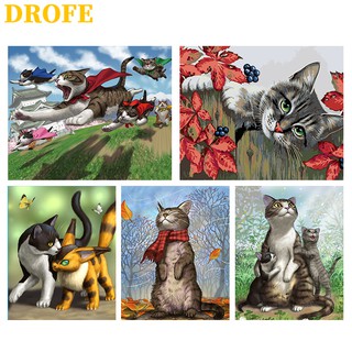 ภาพหน้าปกสินค้าDrofe ภาพวาดระบายสีตามตัวเลข ผ้าใบ รูปแมว สําหรับตกแต่งบ้าน ( 40X50 ซม . ) ที่เกี่ยวข้อง