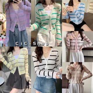 ภาพหน้าปกสินค้าCicishop(70068-1)เสื้อไหมพรมแขนยาว ซีทรูลายทาง เบาบางใส่สบาย แมทซ์ง่ายน้ารักสุดๆ ที่เกี่ยวข้อง