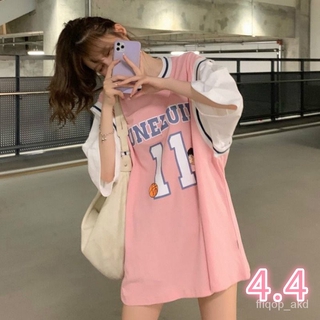 《สองโหลด》แขนสั้น เสื้อผ้าบาสเกตบอล Tเสื้อหญิง 2021ใหม่ แขนสั้น นักเรียน หลวม ส่วนยาว แขนสั้น หลวม