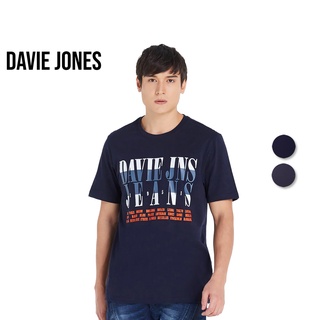 DAVIE JONES เสื้อยืดพิมพ์ลาย สีเทา สีกรม ทรง Regular Fit Graphic Print T-Shirt in grey navy TB0221GY TB0221NV