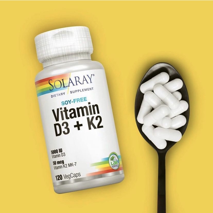 ภาพหน้าปกสินค้าวิตามินดี วิตามินเค Solaray Vitamin D3 + K2, Soy-Free 125mcg(5000 IU), 60 & 120 VegCaps จากร้าน tor151 บน Shopee