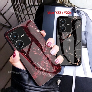 เคสโทรศัพท์มือถือกระจกนิรภัย แบบแข็ง กันกระแทก ลายหินอ่อน สําหรับ Vivo Y22 Y22S 2022 Y22 Y22S Y 22 S 4G 5G Y22 2022