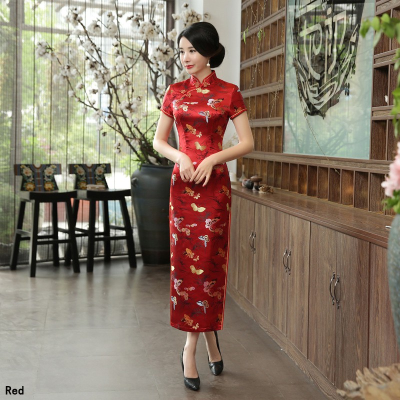 กี่เพ้ายาวชุดราตรีชุดสตรีบางลายดอกไม้-qipao-cheongsam