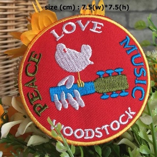 Woodstock ดนตรี สันติภาพ ตัวรีดติดเสื้อ อาร์มรีด อาร์มปัก ตกแต่งเสื้อผ้า หมวก กระเป๋า แจ๊คเก็ตยีนส์ Hipster Embroider...