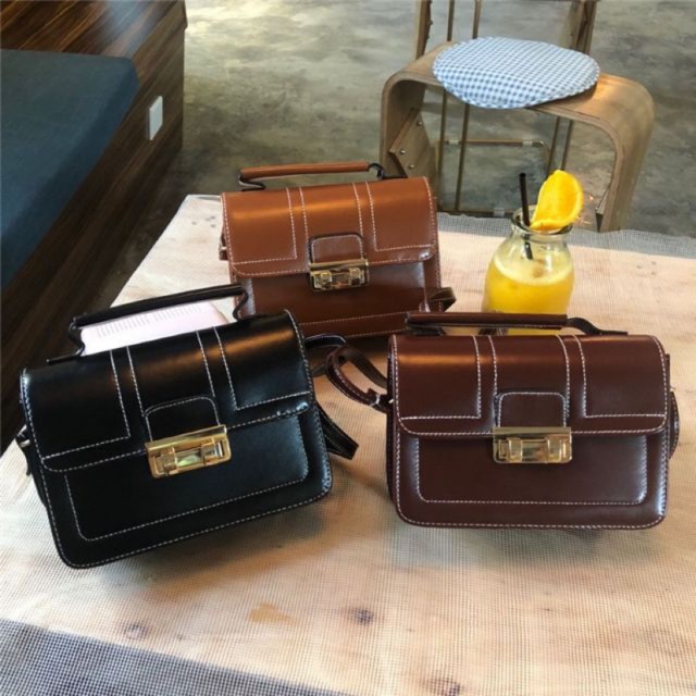 พร้อมส่ง-กระเป๋าสะพายข้างสไตล์วินเทจ-ดำ-กาแฟ-น้ำตาล