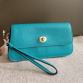 🎀 ส่งฟรี คล้องมือ ฝาพับ สีเขียว COACH C2298 COACH WRISTLET  IM/TEAL