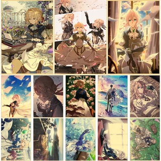 โปสเตอร์กระดาษคราฟท์ ลายอนิเมะ Violet Evergarden สไตล์เรโทร สําหรับตกแต่งผนังบ้าน บาร์ ห้องนั่งเล่น