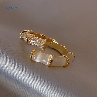 Fancyqube ใหม่ แหวนโอปอลไม้ไผ่ สีทอง ปรับได้ เครื่องประดับแฟชั่นเกาหลี ปาร์ตี้ หรูหรา อุปกรณ์เสริม
