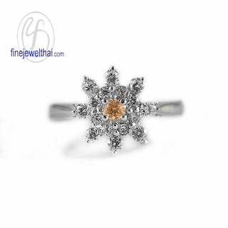 FINEJEWELTHAI-แหวนซิทริน-แหวนเงินแท้-ซิทรินแท้-แหวนเพชรCZ-พลอยประจำเดือนเกิด-Citrine-Silver-Ring-R1289ct