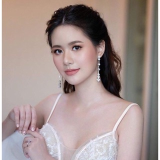 New!!💎ต่างหูเพชรกลม//เหลี่ยมCZ ชุปทองคำขาวคะ รุ่นคลาสสิคเพชรczทรงยาวใส่สวยแน่นอนตลอดกาลคะ