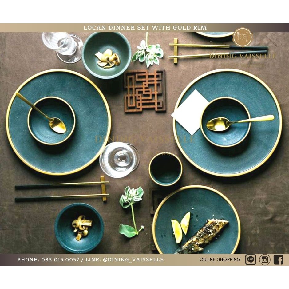 ชุดจาน-shang-chi-plate-สีเขียวantique-ขอบทองหรูหรา-สไตล์ญี่ปุ่น-janpanese-plate-อุปกรณ์บนโต๊ะอาหาร