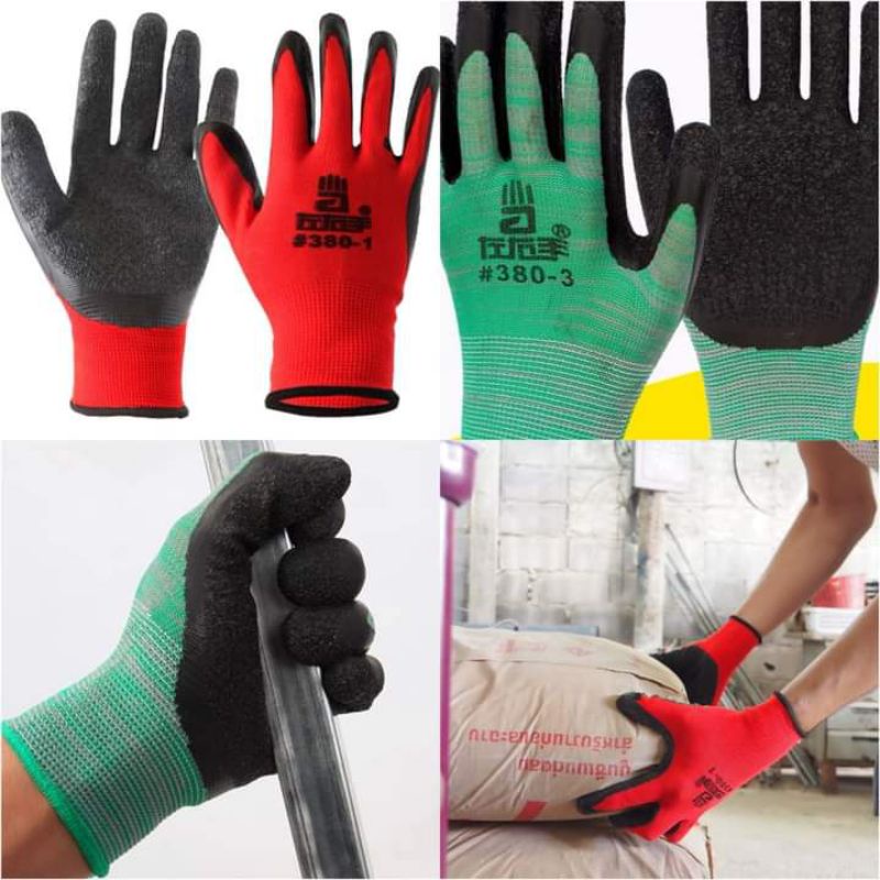 ถุงมือผ้าเคลือบยาง-ใช้สำหรับใส่ทำงานก่อสร้าง-งานช่่าง-งานทำสวน-กันหนาม-กันของมีคม-มี4สี-ดำ-แดง-น้ำเงิน-เขียว