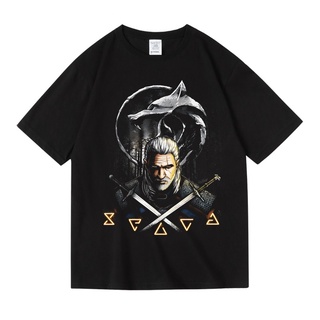 เสื้อยืดโอเวอร์ไซส์✘✉ไทด์แบรนด์นักล่าแม่มดเกมตัวสร้าง Geralt ละครอเมริกันรอบ ๆ เสื้อยืดพิมพ์คอกลมผ้าฝ้ายฤดูร้อนแขนสั้นหล