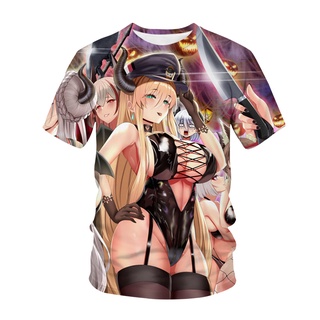 เสื้อยืดแขนสั้น พิมพ์ลายอนิเมะ Azur Lane 3 มิติ สไตล์ฮาราจูกุ แนวสตรีท เซ็กซี่ แฟชั่นสําหรับเด็กผู้ชาย และผู้หญิง