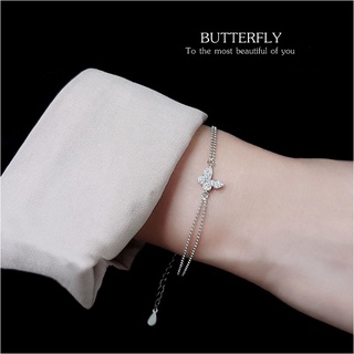 s925 Butterfly bracelet สร้อยข้อมือเงินแท้ เส้นคู่ ผีเสื้อแสนสวย ใส่สบาย เป็นมิตรกับผิว