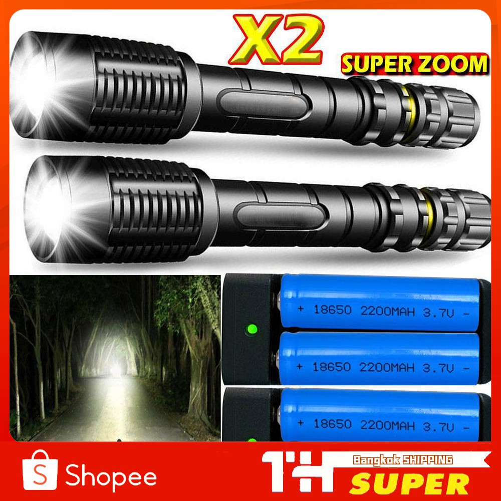 ราคาและรีวิวไฟฉายขนาด 350000LM ไฟฉายแรงสูง ไฟฉายซูม Tactical T6 LED Torch Headlamp Camping Flashlight worldchips