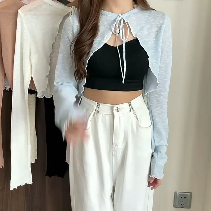เสื้อคาร์ดิแกนแขนยาว-ผ้าเรยอนถัก-แบบบาง-กันแดด-แต่งลูกไม้-สําหรับผู้หญิง