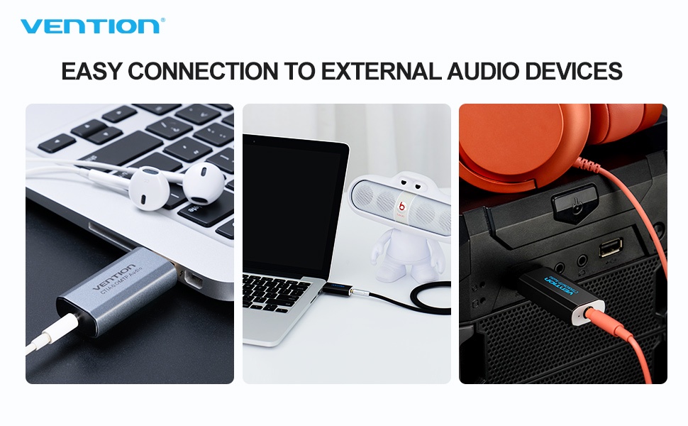 ข้อมูลเกี่ยวกับ Vention การ์ดเสียง 2 in 1 USB ภายนอก พร้อมสายสัญญาณเสียงสเตอริโอ 3.5 มม. สำหรับชุดหูฟัง แล็ปท็อป พีซี Windows