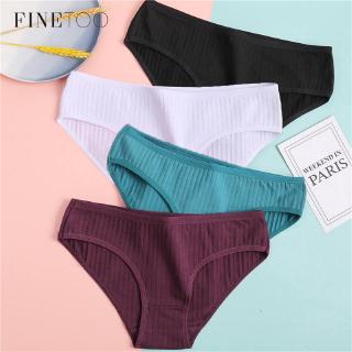 Finetoo กางเกงชั้นในสตรีผ้าฝ้ายสีพื้นสําหรับผู้หญิงเซ็กซี่ M-Xl