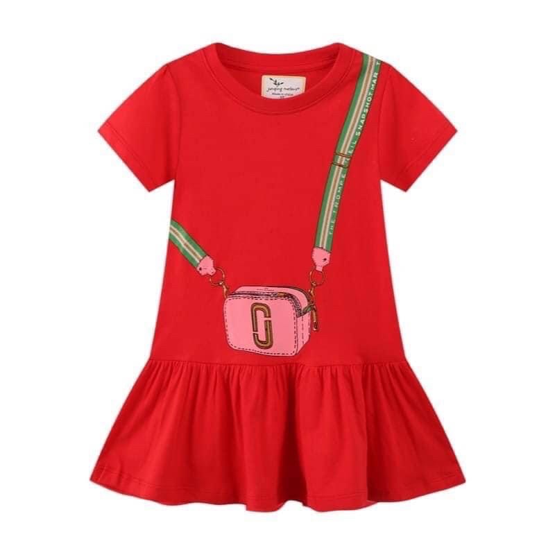t150-jumping-meters-เดรสสีแดง-สกรีนกระเป๋าสะพาย-เสื้อผ้าเด็กผู้หญิง
