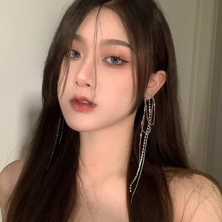 Zircon tassel long earrings Korea Dongdaemun metal design temperament earrings simple earrings for girls for women low p