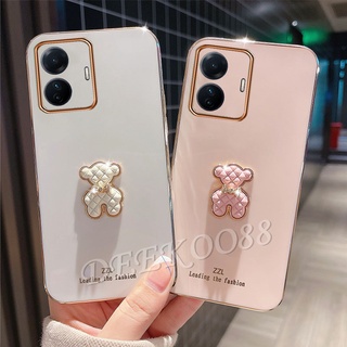 เคสโทรศัพท์มือถือนิ่ม วีโว่ VIVO Y02S Y77 Y30 Y55 Y75 X80 Pro Y01 Y01A 5G 4G 2022 New Phone Case Bling Softcase Pink Black Smartphone Casing Lovely Cute Bears Back Cover VIVOY02S VIVOY77