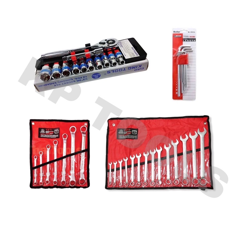 ชุดเครื่องมือ EURO KING TOOLS 12ชิ้น+ชุดประแจปากตาย YETI+ชุดประแจแหวน ...