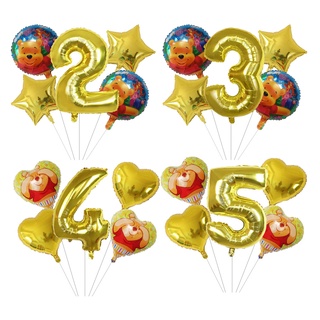 5Pcs Cartoon Bear Winnie The Pooh Foil Balloons Set Happy Birthday Party Decorations Globos Baby Shower Supplies Kids Toys