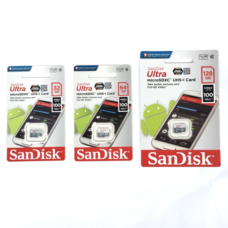 รูปภาพสินค้าแรกของSandisk 32 64 128 GB ครับเมม มือถือ กล้องติดรถ รถยนต์ กล้องวงจรปิด ip camera Micro sd card class10 ประกัน synnex