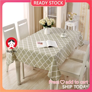 Hugme【Diamond Tablecloth】ผ้าปูโต๊ะผ้าฝ้ายผ้าลินินสีเหลืองสีเขียวหลายเส้น