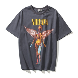 🔥 Nirvana Angel เสื้อยืดแขนสั้นผ้าฝ้ายพิมพ์ลาย Nirvana Band 🔥