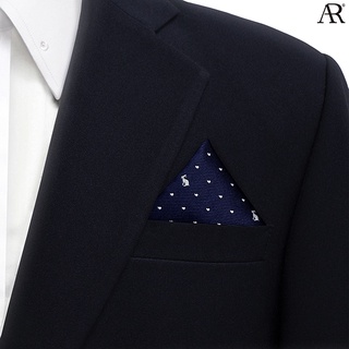 ANGELINO RUFOLO Pocket Square(ผ้าเช็ดหน้าสูท) ผ้าไหมทออิตาลี่คุณภาพเยี่ยม ดีไซน์ Rabbits Heart สีกรมท่าจุดขาว/จุดแดง