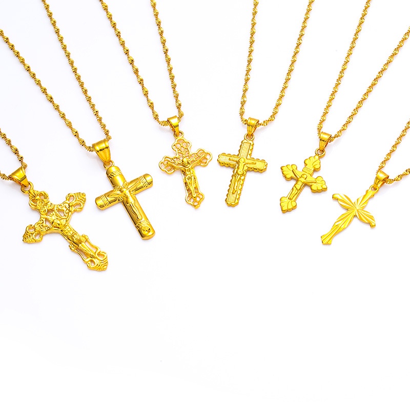 เครื่องประดับทองคําทราย-สร้อยคอชุบทอง-24k-จี้ไม้กางเขน-รูปไม้กางเขน-สําหรับผู้หญิง