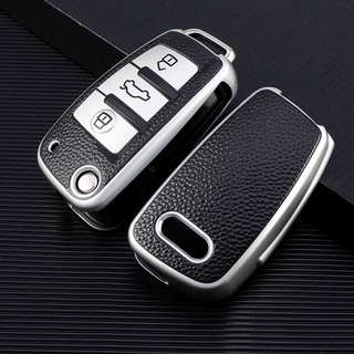เคสกุญแจรถยนต์ TPU หนัง 3 ปุ่ม อุปกรณ์เสริม สําหรับ Audi C6 R8 A1 A3 Q3 A4 A5 Q5 A6 A7 S6 B6 B7 B8 8P 8V 8L TT RS Sline
