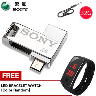 SONY 32 กิกะไบต์ U USB จัดเก็บข้อมูลภายนอก OTG วัตถุประสงค์คู่ดิสก์ U โลหะดิสก์ U หมุน พร้อมนาฬิกา LED ฟรี