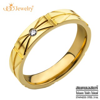 555jewelry แหวนสแตนเลส สลักลายสวย หัวแหวนตกแต่งด้วยเพชร CZ รุ่น 555-R091 - แหวนแฟชั่น แหวนผู้ชาย แหวนผู้หญิง (R71)