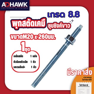 ADHAWK สตัดพุกเคมีชุบซิงค์ เกรด8.8 ขนาด M20x260 (ราคาต่อตัว) *เฉพาะสตัด ไม่รวมเคมีหลอดแก้ว*