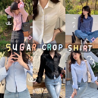 chuuchop_พร้อมส่ง(C7693) 🌷🐳 SUGAR crop shirts เสื้อเชิ้ตครอปแขนยาวสีพื้น มี5สี