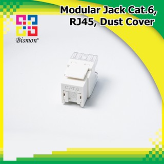 เต้ารับหัวแลนตัวเมีย Modular Jack Cat.6, RJ45, 180องศา Dust Cover - BISMON 3อัน/แพ็ค