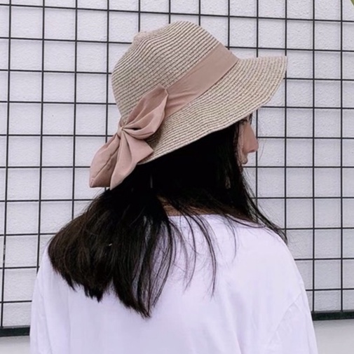 หมวกสาน-หมวกแฟชั่นน่ารักๆมีโบว์ด้านหลัง-พร้อมส่งจากไทย-a008