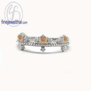 FINEJEWELTHAI-แหวนมงกุฎ-แหวนเจ้าหญิง-แหวนซิทริน-แหวนเงินแท้-ซิทรินแท้-แหวนเพชรCZ-Citrine-Silver-Ring-R1396ct