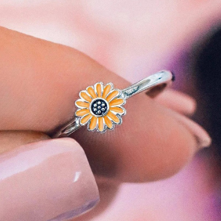 แหวนเหล็กไทเทเนียม รูปกลีบดอกทานตะวัน ดอกเดซี่น่ารัก ขนาดเล็ก สีโรสโกลด์ แบบเรียบง่าย สําหรับคู่รัก