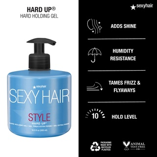 Sexyhair Hard Up holding Gel 500 ml. เจลที่ทันสมัยที่สุด ให้ความอยู่ตัวระดับ 10 ความแห้งระดับ 8 เพื่อให้เซตผมได้ทุกทรง