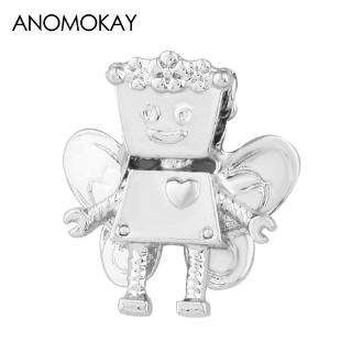 Fashion Flower Fairy Robot Charm fit Bracelets &amp; Bangles Silver Color Classic Robot Beads for DIY Jewelry