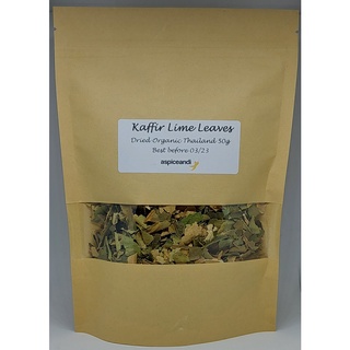 ใบมะกรูดตากแห้งออร์แกนิค Kaffir Lime Leaves Dried Organic 50g Bag Aspiceandi