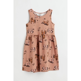 H&amp;M ชุดเด็ก เดรสเด็กผู้หญิง เดรสแขนกุด สีน้ำตาลอ่อน ลายม้า Sleeveless dress DARK BEIGE-PINK/HORSES